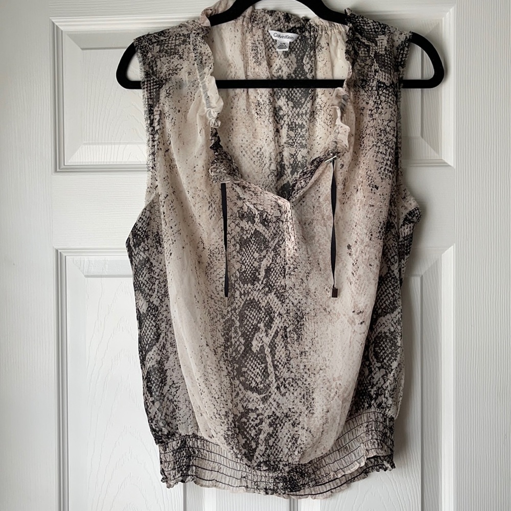 Calvin Klein sheer sleeveless blouse size L